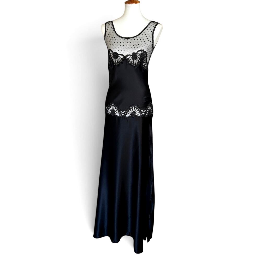 RARE Fernando Sanchez 100% Silk Lace Negligee Gown 1980s NWT Medium